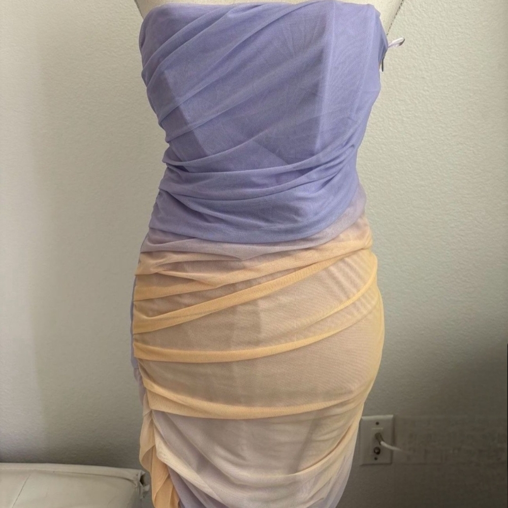 Elegant Strapless Lavender and Cream Dress